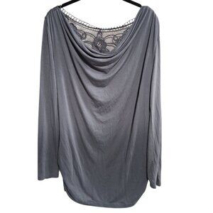 Susie Rose Large Grey Lace Back Drape Neck Long Sleeve Tunic Top